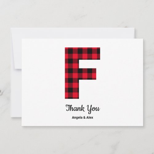 Classic Buffalo Plaid Letter F Wedding Monogram Thank You Card
