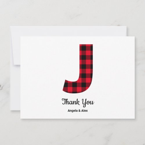 Classic Buffalo Plaid Letter J Wedding Monogram Thank You Card