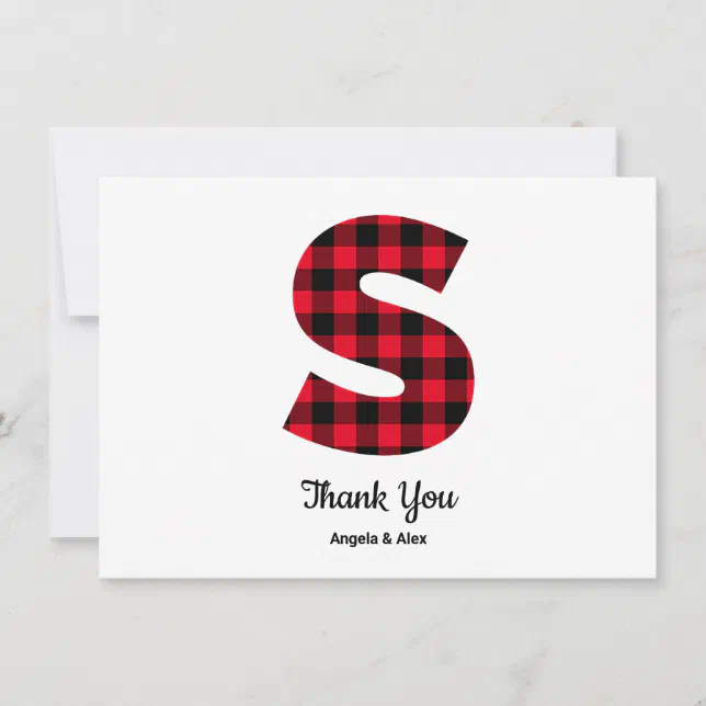 Classic Buffalo Plaid Letter S Wedding Monogram Thank You Card | Zazzle