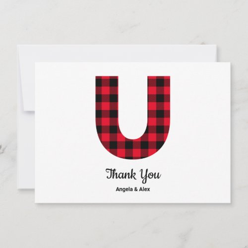 Classic Buffalo Plaid Letter U Wedding Monogram Thank You Card