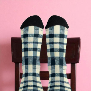 Classic Buffalo Plaid Rustic Blue White & Black Socks