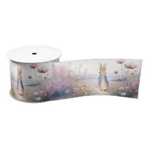 Classic bunny in a wildflower field satin ribbon