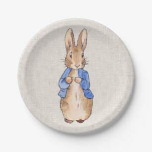 Classic Bunny Rabbit Beige Linen Background Paper Plates