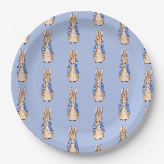 Classic bunny rabbit blue background paper plates (Front)