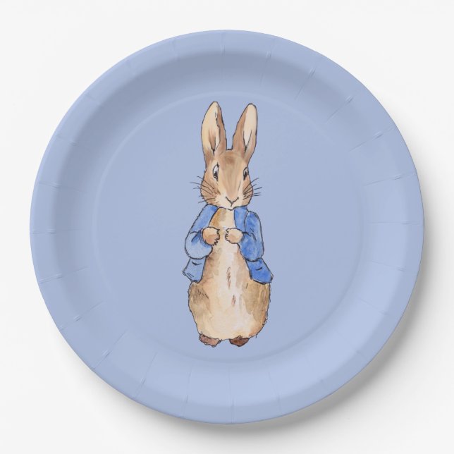 Classic bunny rabbit blue background paper plates (Front)
