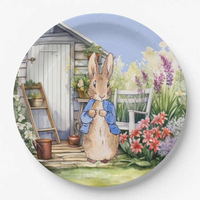 Classic bunny rabbit blue jacket paper plates (Front)
