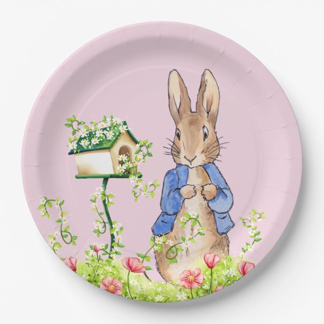 Classic bunny rabbit blue jacket paper plates (Front)