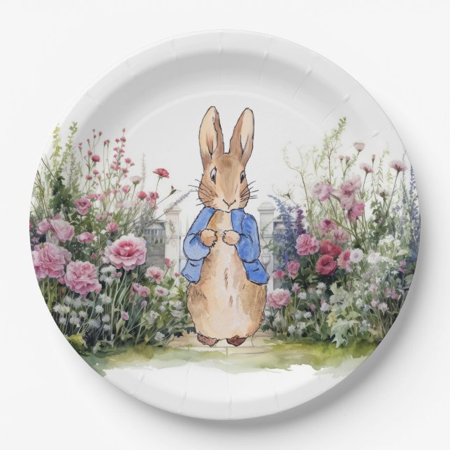 Classic bunny rabbit blue jacket paper plates (Front)