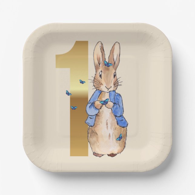Classic Bunny Rabbit First Birthday Paper Plates (Front)