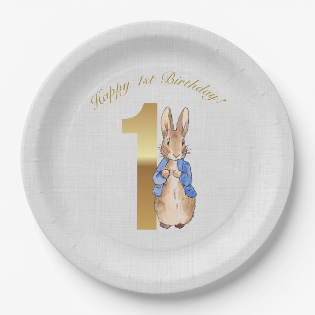 Classic Bunny rabbit First Birthday Paper Plates (Front)