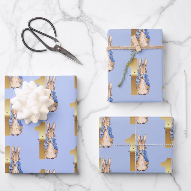 Classic Bunny rabbit First Birthday Wrapping Paper Sheets (Front)