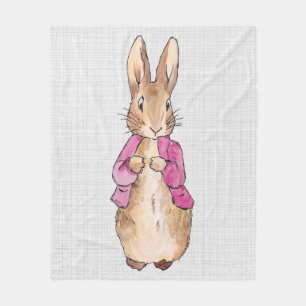Classic Bunny Rabbit Pink Jacket Gray Linen Fleece Blanket