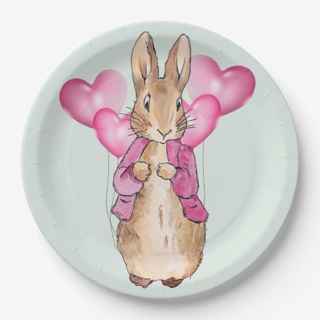 Classic bunny rabbit pink jacket paper plates (Front)