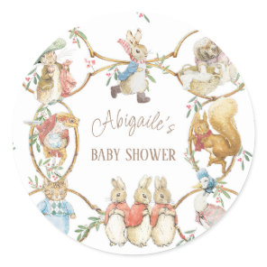 Classic Bunny Rabbit Winter Baby Shower Round Sticker