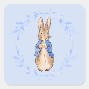 Classic Bunny Rabbit with blue leaf wreath Square Sticker
