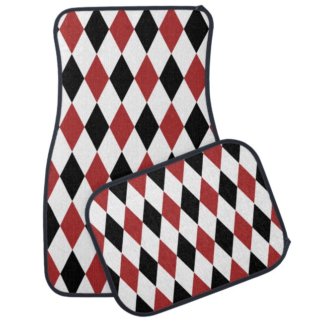 Classic Burgundy and Black Harlequin Pattern Car Floor Mat (Set)