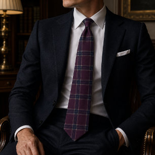 Classic Burgundy and Navy Blue Tartan Plaid Neck Tie