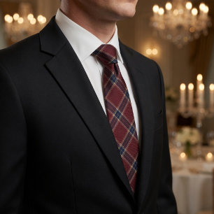 Classic Burgundy and Navy Blue Tartan Plaid Neck Tie