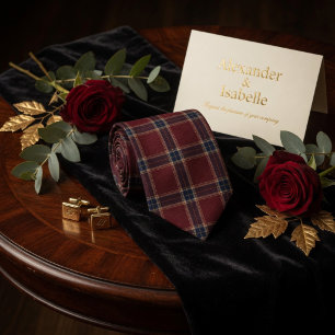 Classic Burgundy and Navy Blue Tartan Plaid Neck Tie