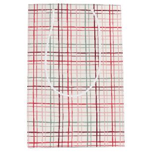 Classic Burgundy and Sage Plaid Birthday Medium Gift Bag