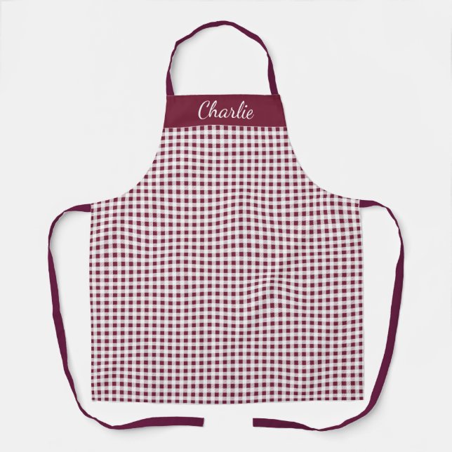 Classic Burgundy and White Personalized Apron (Front)