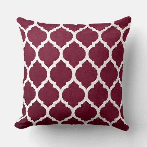 Classic Burgundy and White Trellis Quatrefoil Throw Pillow