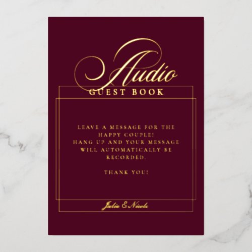 Classic Burgundy Audio Guest Book Wedding Sign Foil Invitation