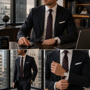 Classic Burgundy, Black, and Gold Diagonal Striped Neck Tie