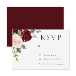 Classic Burgundy & Blush Floral Watercolor Wedding RSVP Card