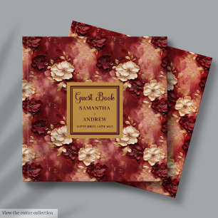 Classic Burgundy Blush Gold Boho Wedding Guest Book