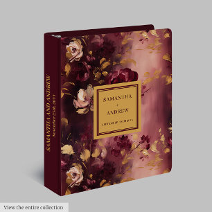 Classic Burgundy Blush Gold Floral Wedding Binder
