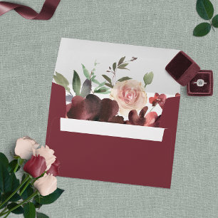 Classic Burgundy Blush Rose & Peony Envelope