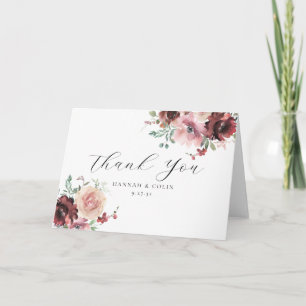 Classic Burgundy Blush Rose & Peony Thank You Card
