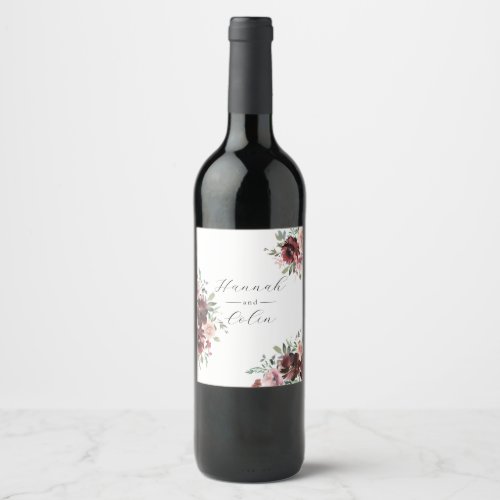 Classic Burgundy Blush Rose  Peony Wine Label