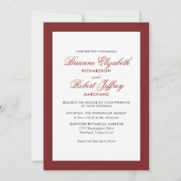 Classic Burgundy Border Formal Wedding Invitation | Zazzle