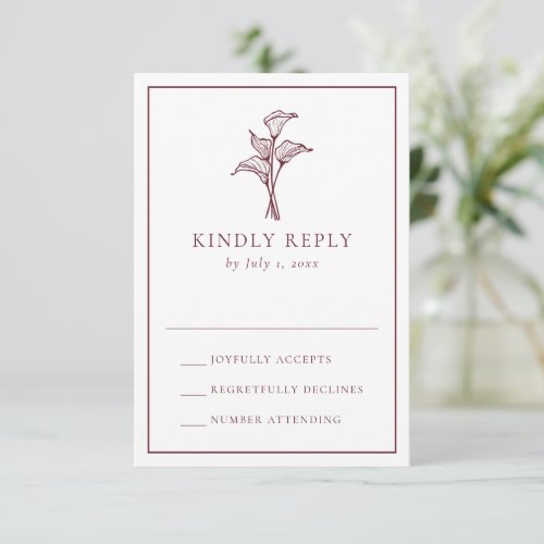 Classic Burgundy Calla Lily Wedding RSVP Card