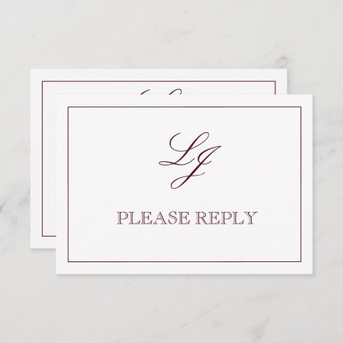 Classic Burgundy Calligraphy Monogram No Meals RSVP Card