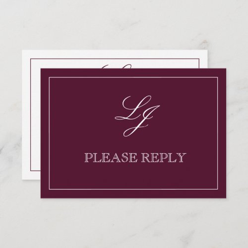 Classic Burgundy Calligraphy Monogram No Meals RSVP Card