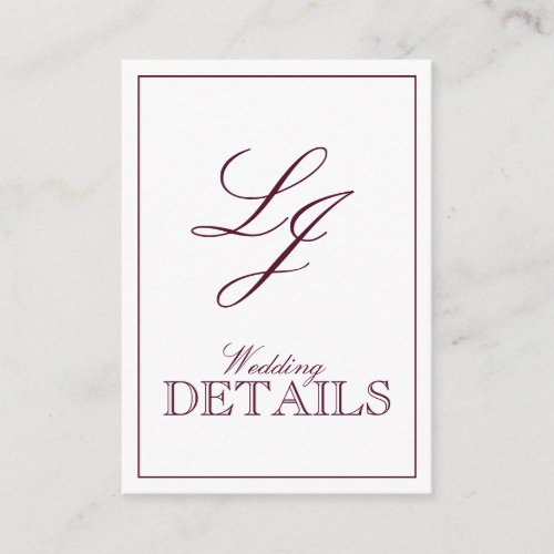 Classic Burgundy Calligraphy Monogram Wedding Enclosure Card