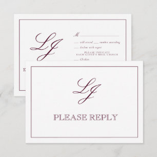 Classic Burgundy Calligraphy Monogram Wedding RSVP Card
