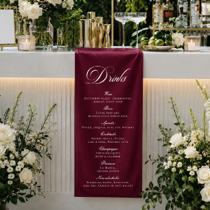 Classic Burgundy Calligraphy Wedding Drink Bar Banner