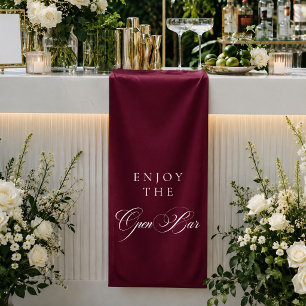 Classic Burgundy Calligraphy Wedding Open Bar Banner