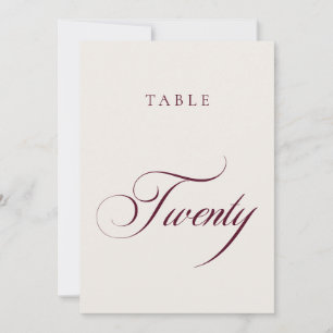 Classic Burgundy Calligraphy Wedding Table Number