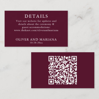Classic Burgundy Details QR Code Wedding Enclosure Card