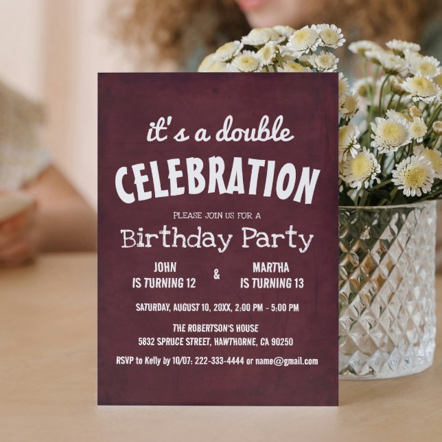 Classic Burgundy Double Birthday Party  Invitation (Creator Uploaded)
