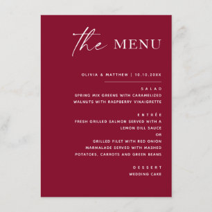 Classic Burgundy Elegant Modern Script Wedding Menu