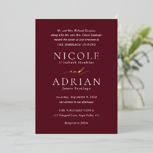 Classic Burgundy Elegant Wedding Foil Invitation