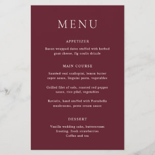 Classic Burgundy Elegant Wedding Menu Flyer