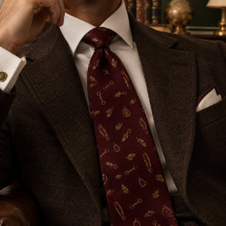 Classic Burgundy Equestrian Heritage Pattern Neck Tie