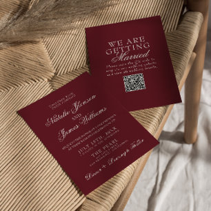 Classic Burgundy Fancy Old Money QR Code Wedding Invitation
